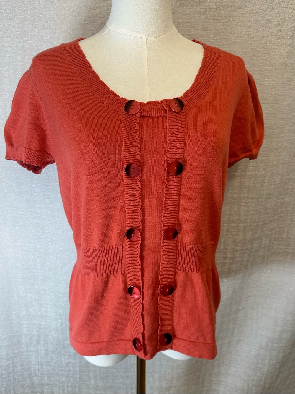 Kasper Vintage Coral Short-Sleeve Double Button-Front Knit Top